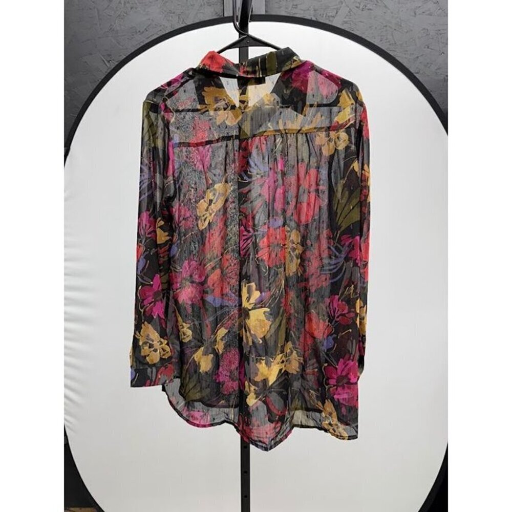 Sadie & Sage Black Floral Sheer Shirt - Picture 5 of 5